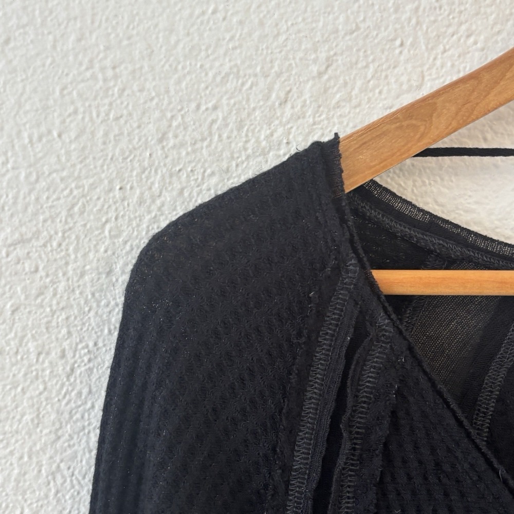 We The Free People Boho Tee Top Womens XS Oversized Slouchy Waffle Thermal Black - Picture 3 of 6